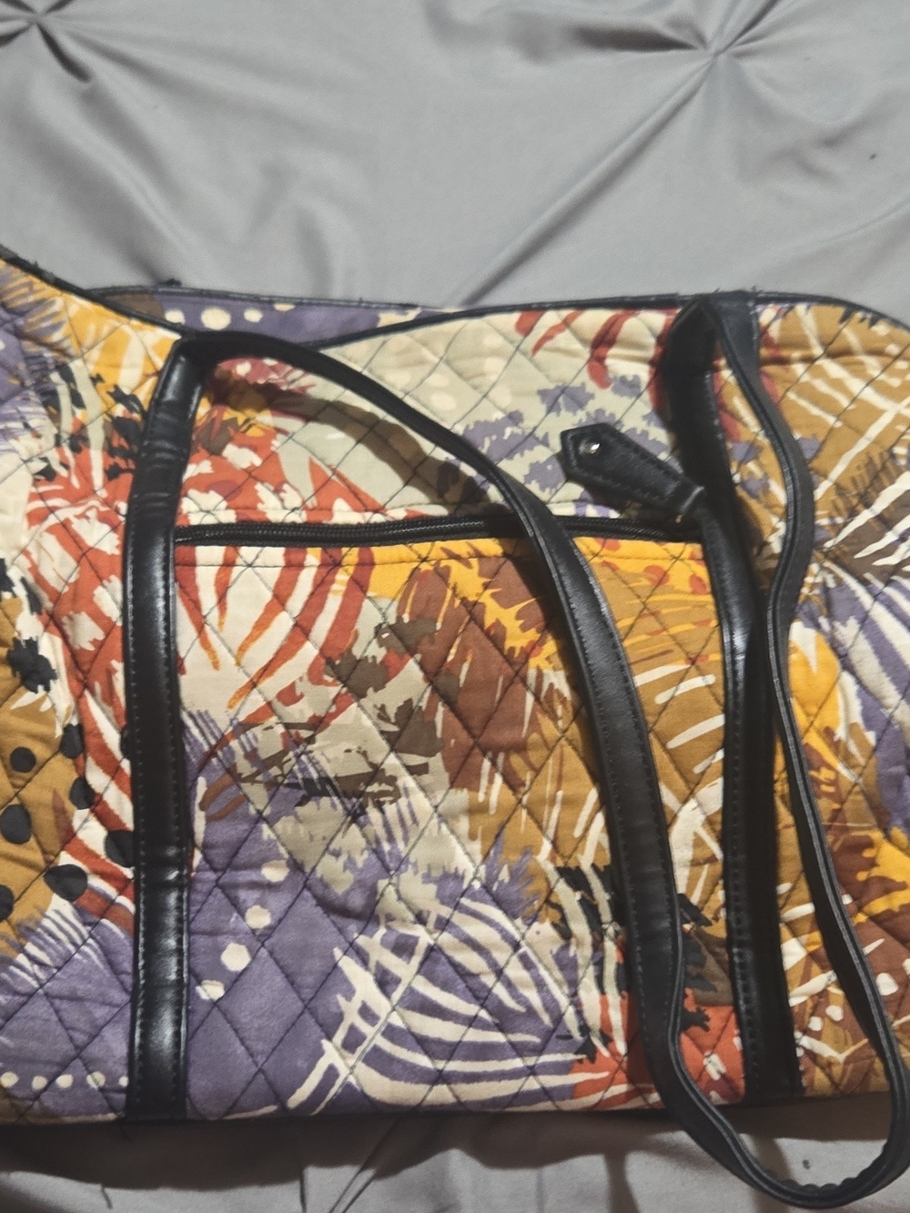 Vera Bradley Mustard Multi Quilted Floral Tote with Black Trim